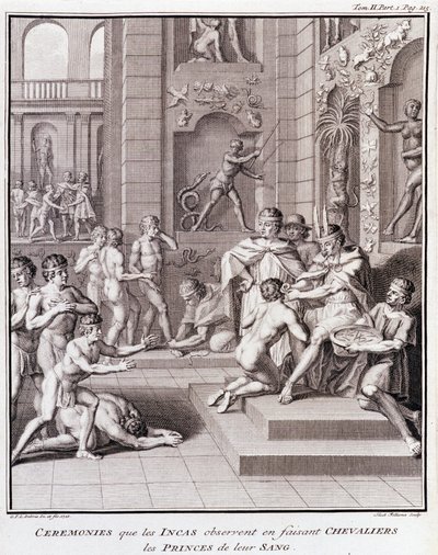 Cerimonie che gli Incas osservano facendo cavalieri i Principi del loro sangue - in "Viaggio Storico del Sud America fatto per ordine del Re di Spagna" di Don Georges Juan & Don Antoine de Ulloa, T.II, ed. Jombert, Libreria del Re, Parigi da Unknown artist