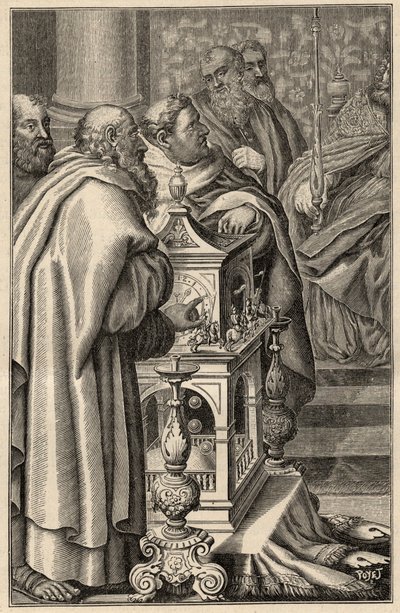 Carlo Magno riceve il dono di una clepsidra (orologio ad acqua) da Harun al-Rashid da Unknown artist