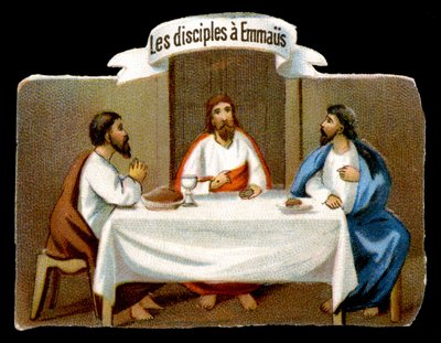 Cristo salva i discepoli di Emmaus. Cromolitografia del XIX secolo da Unknown artist