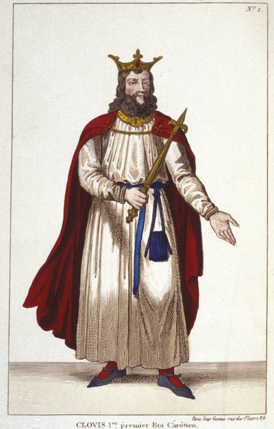 Clodoveo I (466-511), re dei Franchi, dinastia dei Merovingi. Incisione del 1830 da Unknown artist