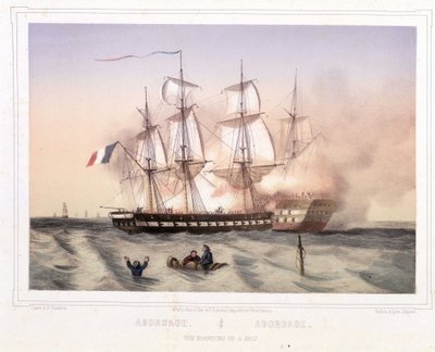 Collisione di una nave con bandiera francese da parte di pirati - litografia da Unknown artist