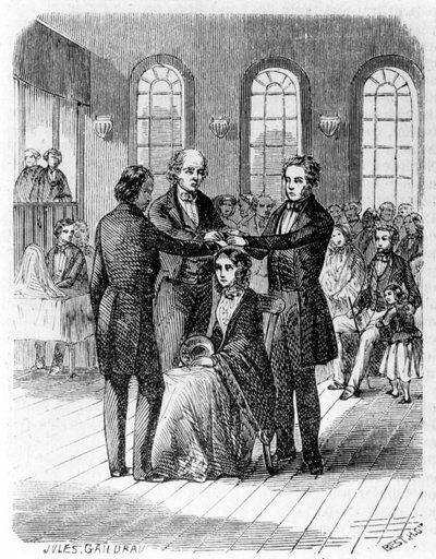 Confermazione tra i Mormoni. Incisione del XIX secolo. da Unknown artist