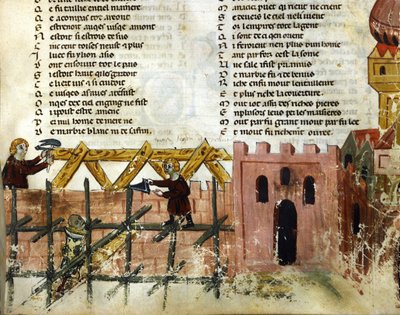 Scena di costruzione. Miniatura del “Roman de Troy” di Benoit de Saint Maure. XIV secolo Biblioteca Marciana, Venezia da Unknown artist