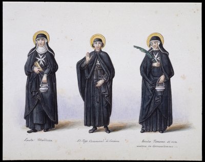 Costumi: 1. Santa Ubaldesca, 2. San Ugo Comandante di Genova, 3. Santa Toscana di vita. sd. XIX secolo da Unknown artist
