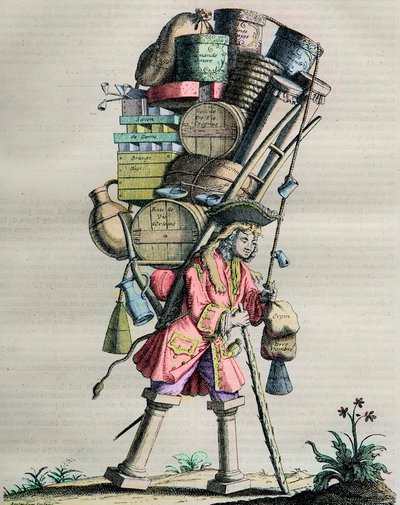 Costumi di Parigi attraverso i secoli - Incisione n. 81 intitolata "Admire la Force" - Caricatura fatta dai farmacisti contro Armand Nompar II de Caumont (1679-1761) Duca di La Force accusato di monopolio nel 1721 da Unknown artist