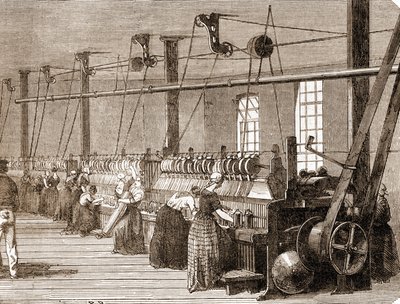 Laboratorio di tessitura del cotone. Incisione del 1860 da Unknown artist