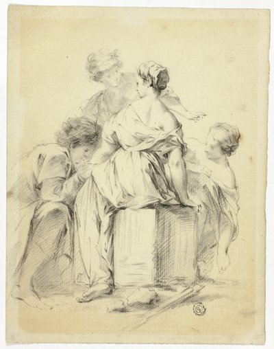 Scena di corteggiamento con giovane e tre fanciulle da Unknown artist