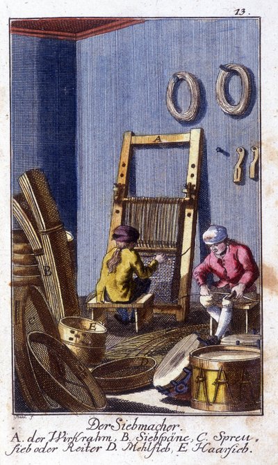 Mestiere artigianale: il setacciatore e il vagliatore nel loro laboratorio. In 