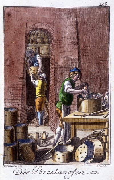 Il fabbricante di porcellana nella sua bottega. In "Descrizione completa delle arti e dei mestieri e delle botteghe per i giovani" di Johan Peter Vue. Ed. Norimberga, Weigel e Schneider da Unknown artist