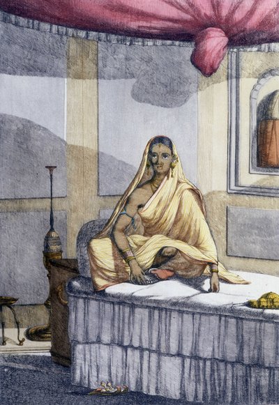 Cultura, civiltà e società indiana: "Donna di distinzione" o donna di casta superiore. Incisione del 1808 da Unknown artist