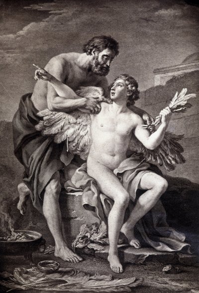 Dedalo e Icaro. Incisione del XIX secolo. da Unknown artist