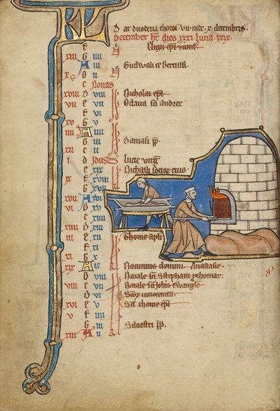 Pagina del calendario di dicembre; Preparare il pane da Unknown artist