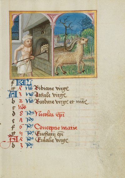 Pagina del calendario di dicembre; Preparare il pane; Capricorno da Unknown artist