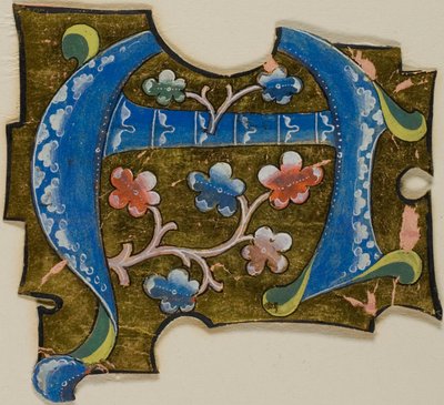 Iniziale "A" decorata in blu con foglie da un manoscritto da Unknown artist