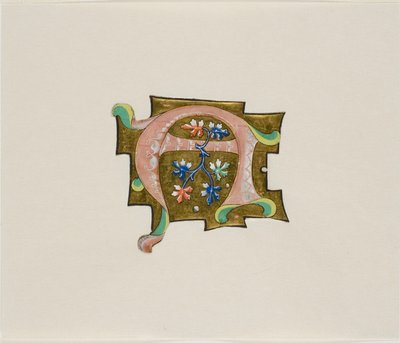 Iniziale "A" decorata in rosa con sei foglie e due palline, da un libro per coro da Unknown artist