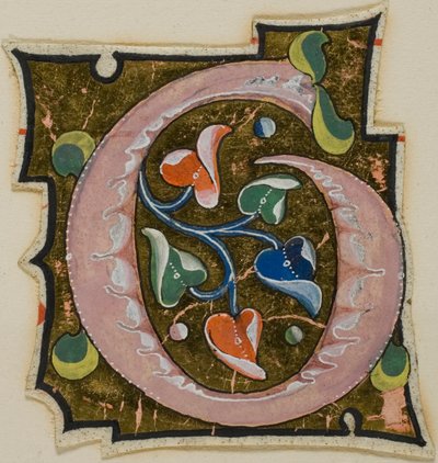 Iniziale "G" decorata in rosa con foglie arricciate da un manoscritto da Unknown artist