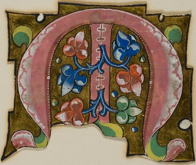 Iniziale "M" decorata in rosa con foglie convenzionali da un libro corale da Unknown artist