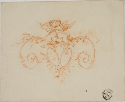 Rotoli decorativi con due amorini da Unknown artist