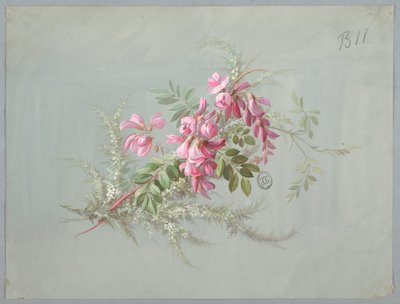 Progetto per carta da parati e tessuti: fiori e uccelli da Unknown artist