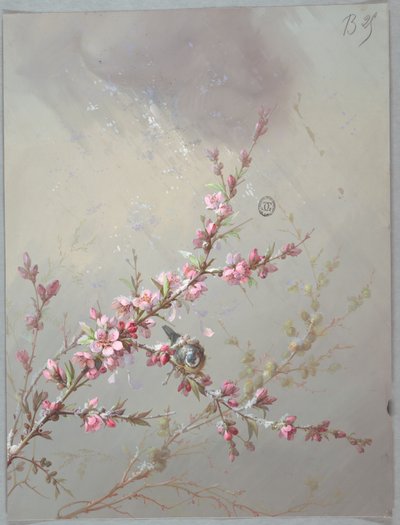 Disegno per carta da parati e tessuti: Fiori e uccelli da Unknown artist
