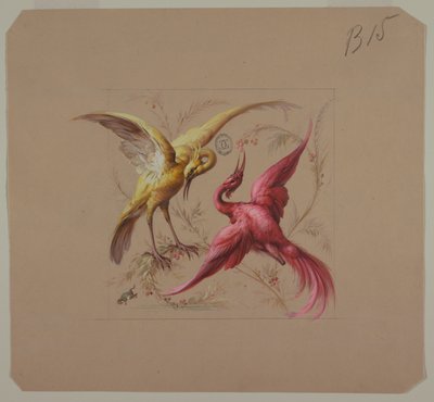 Design per carta da parati e tessuti: Fiori e uccelli da Unknown artist