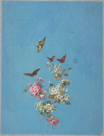 Design per carta da parati e tessuti: Fiori e farfalle da Unknown artist