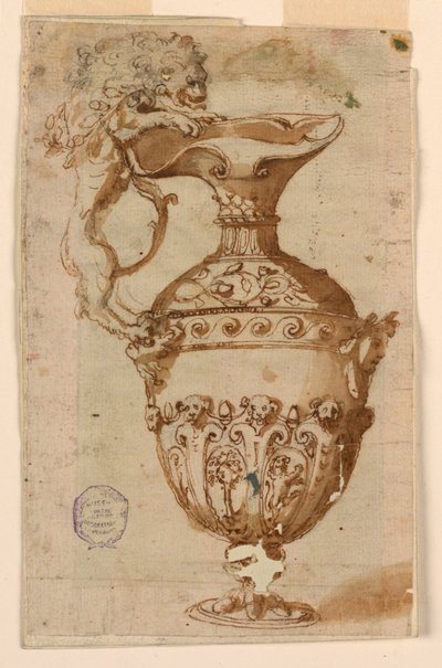 Disegno per una brocca con manico a forma di leone da Unknown artist