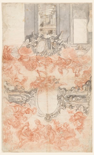 Progetto per un soffitto dipinto e la decorazione di una parete corta che illustra le stagioni da Unknown artist