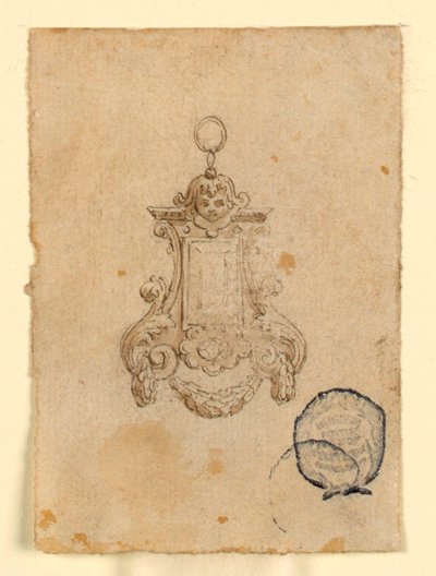 Progetto per un Pendente con Volute di Foglie e Testa di Bambino da Unknown artist