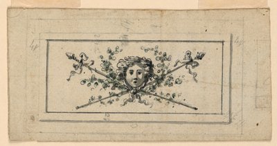 Progetto per un pannello con una testa davanti a due tirsi incrociati da Unknown artist