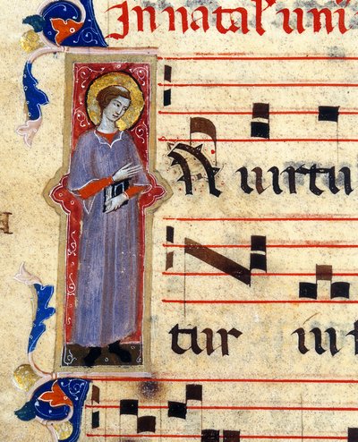 Pagina miniata di un corale raffigurante un santo (dettaglio) da Unknown artist