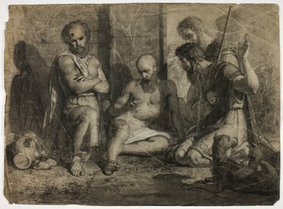Diogene che chiede ad Alessandro Magno di farsi da parte (recto); Nudo maschile accademico in cammino (verso) da Unknown artist