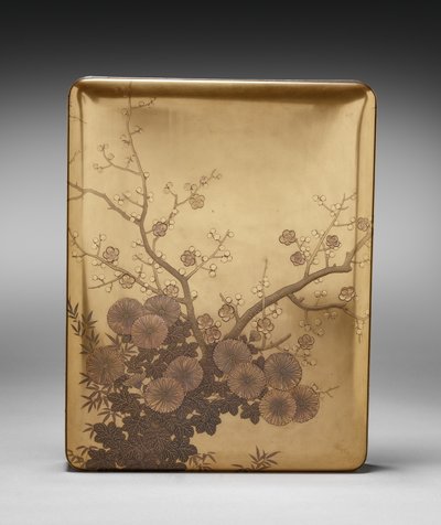 Scatola per documenti (Ryōshibako) con crisantemo e prugna (coperchio) da Unknown artist