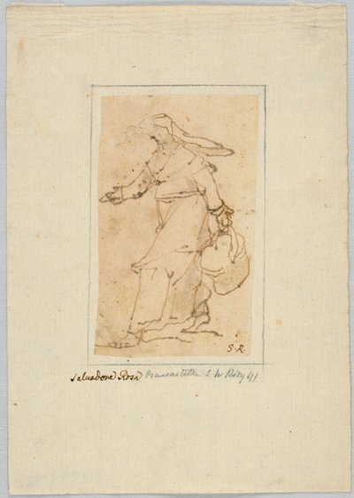 Disegno: Schizzo di una donna che cammina e porta un cesto da Unknown artist