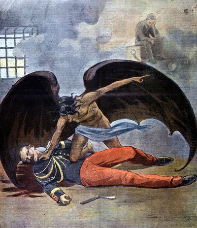Il suicidio del tenente colonnello Hubert Henry nella sua cella dopo essere stato trovato autore della lettera che accusava Dreyfus. 1898. da Unknown artist