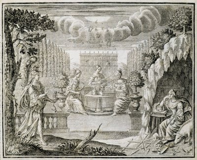 Incisione che rappresenta donne che lavorano al telaio. Inizio XVIII secolo da Unknown artist