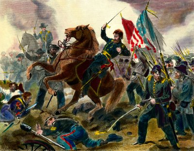 Episodio della Guerra di Secessione: Generale americano Ulysses Simpson Grant durante una battaglia da Unknown artist