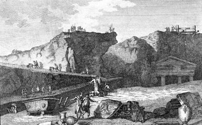 Scavi a Pompei. Incisione da Unknown artist