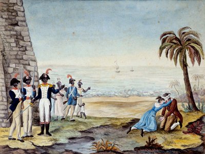 Esecuzione di un colono durante la rivolta a Santo Domingo (America Centrale, Antille) nel 1791. Incisione del 18° secolo da Unknown artist
