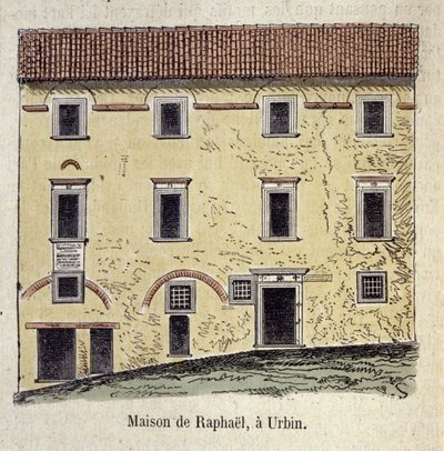Facciata della casa dove visse il pittore Raffaello Santi (Raffaello) (1483 - 1520) a Urbino, Italia da Unknown artist