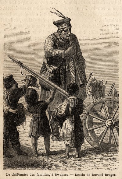 Straccio di famiglia a Swansea. Disegno di Durand Brager, per illustrare una visita alle principali fabbriche del Galles nel 1862, di L. Simonin. Incisione in "Le tour du monde" da Unknown artist