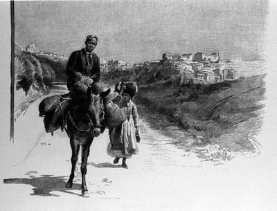 Famiglia in viaggio sulla strada per Calatafimi, Sicilia. Incisione del XIX secolo da Unknown artist