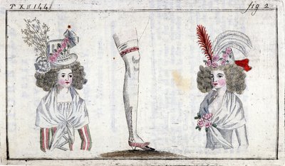 Moda del XVIII secolo: acconciatura e giarrettiera delle donne intorno al 1788 da Unknown artist