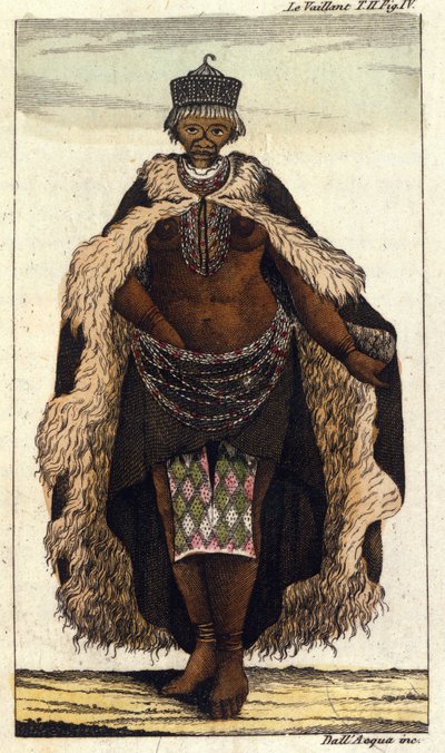 Membro femminile della tribù sudafricana degli Ottentotti, incisione del 1820 da Unknown artist