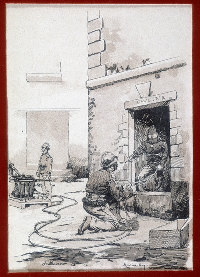 Vigili del fuoco: attrezzatura antincendio dalle cantine - incisione XIX secolo da Unknown artist