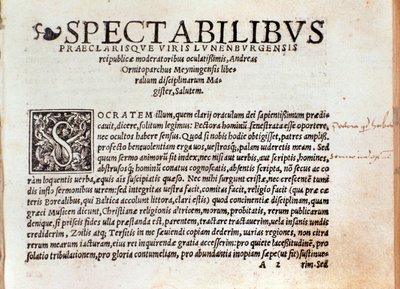 Prima pagina di De arte cantandi micrologus di Andree Ornitoparchi (Andreas Ornithoparchus) 1533 Bologna, museo civico musicale da Unknown artist