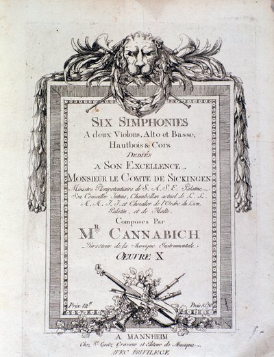 Prima pagina dello spartito della sinfonia n. 3 di Christian Cannabich da Unknown artist