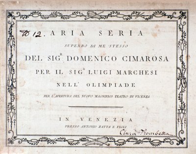 Prima pagina della partitura musicale di Aria Seria di Domenico Cimarosa da Unknown artist