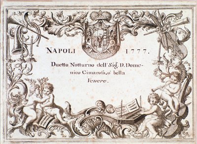 Prima pagina della partitura musicale di O bella venere, in Armida immaginaria di Domenico Cimarosa, c.1777 da Unknown artist