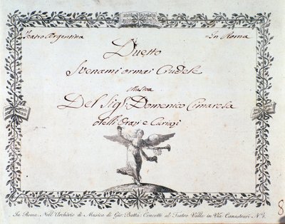 Prima pagina della partitura musicale di Svenami ormai crudele, in Gli Orazi e i Curiazi di Domenico Cimarosa, c. 1798 da Unknown artist